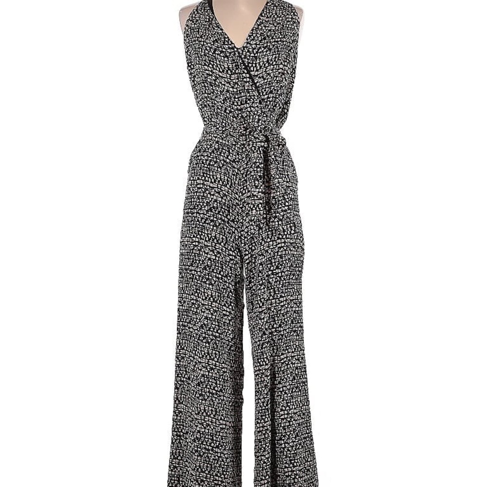 Tory Burch black and white silk geo Jumpsuit